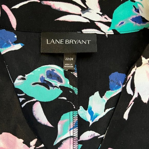 Lane Bryant Women Plus Size Black Floral Tunic Blouse Belt Tie Size 22/24 - Picture 5 of 10